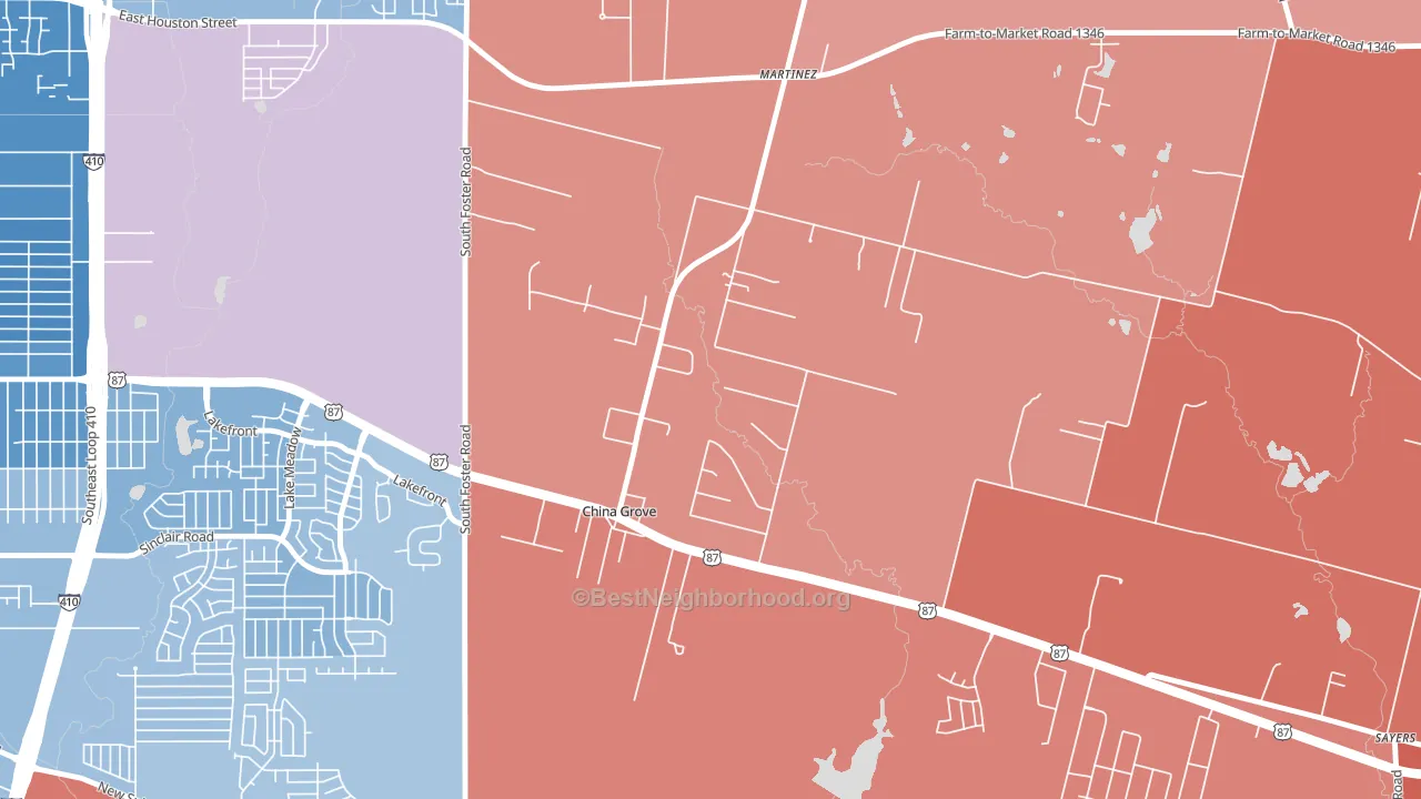 China Grove, TX block-group political-lean map