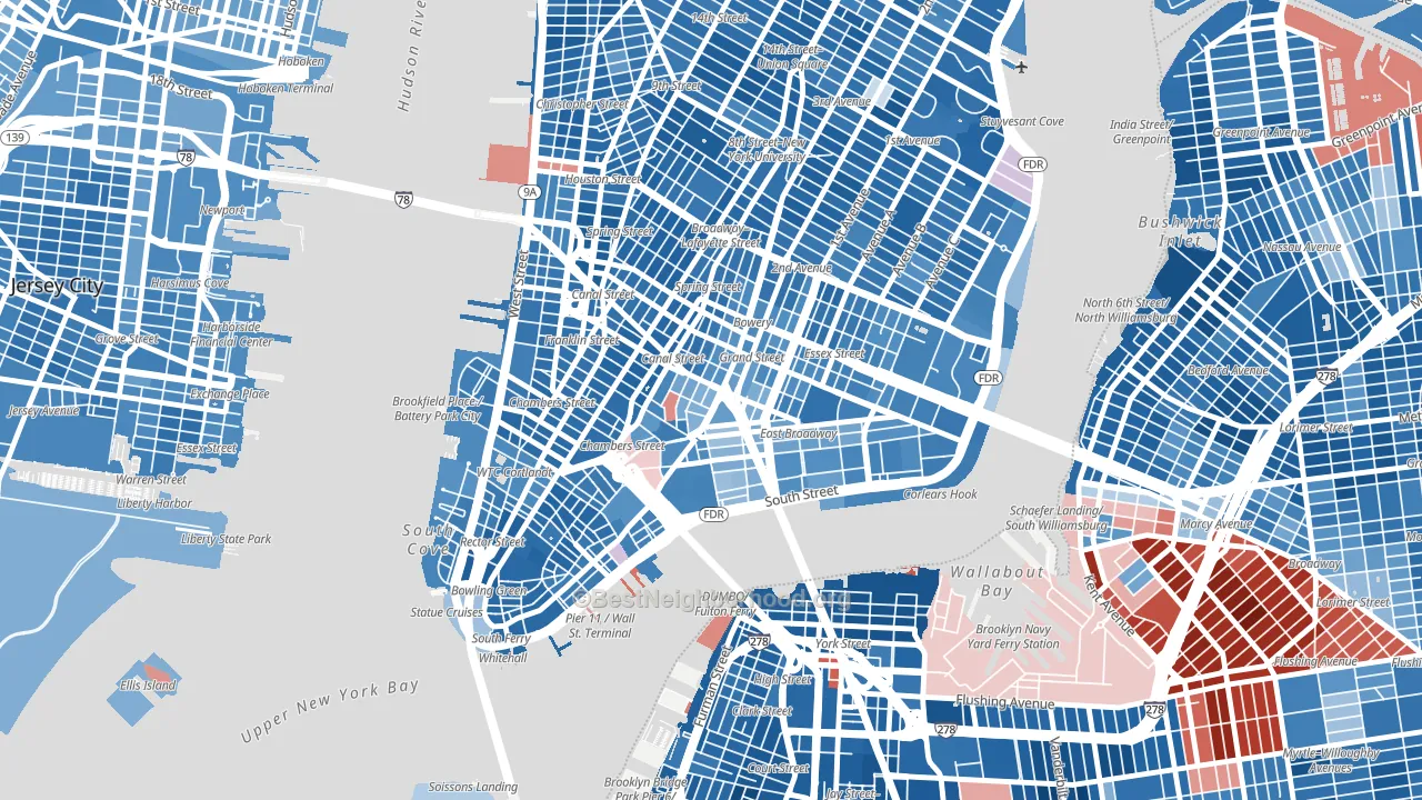 Chinatown, Manhattan, NY block-group political-lean map