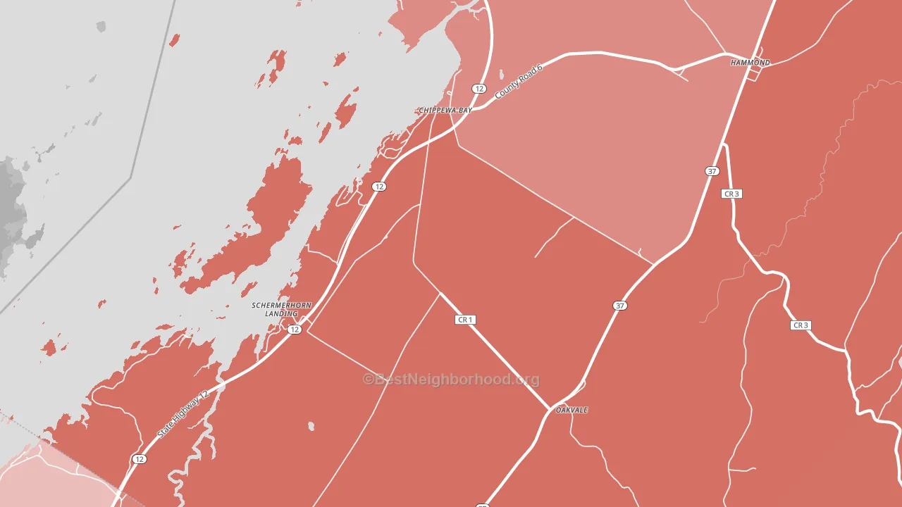 Chippewa Bay, NY block-group political-lean map
