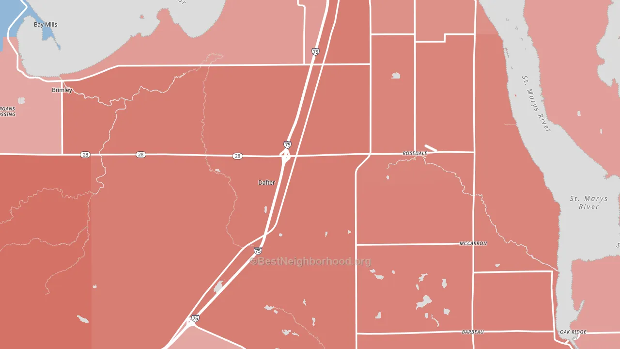 Chippewa County, MI block-group political-lean map