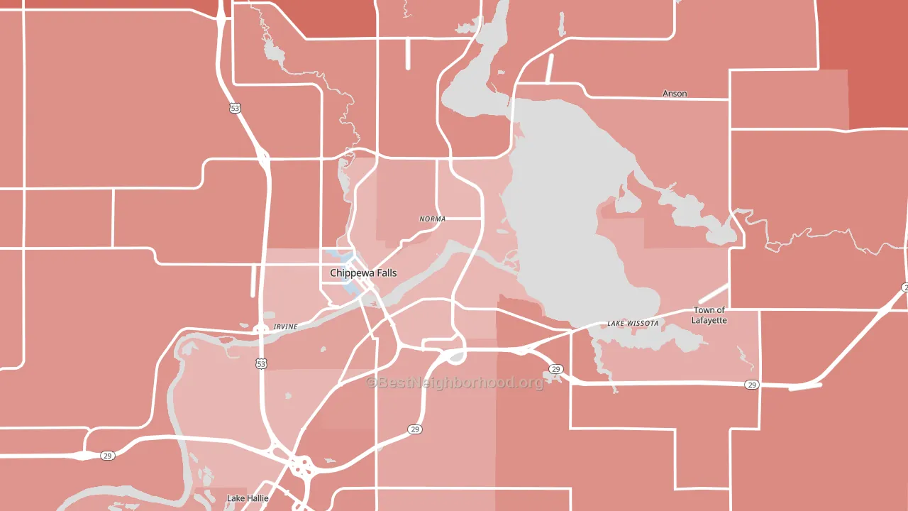 Chippewa Falls, WI block-group political-lean map