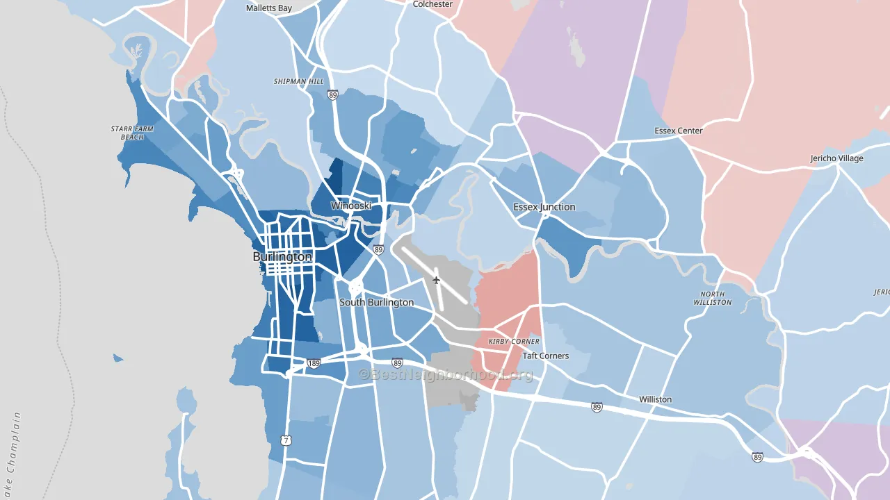 Chittenden County, VT block-group political-lean map