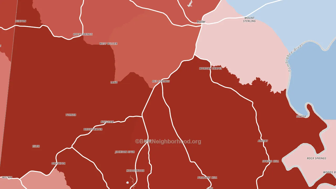Choctaw County, AL block-group political-lean map