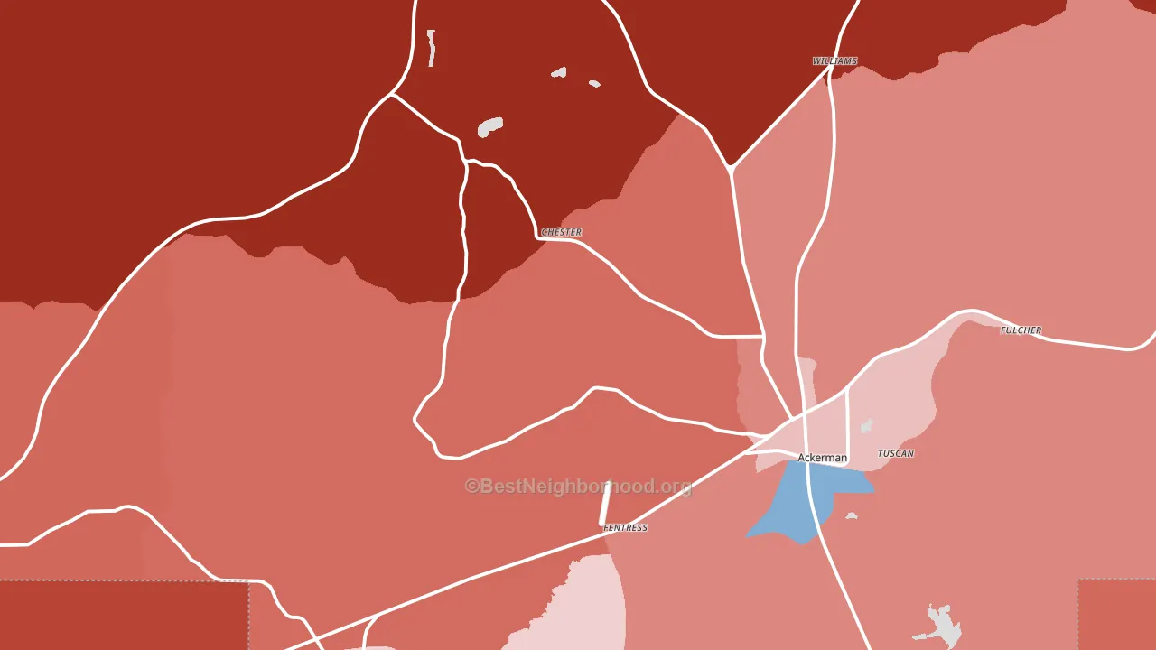 Choctaw County, MS block-group political-lean map
