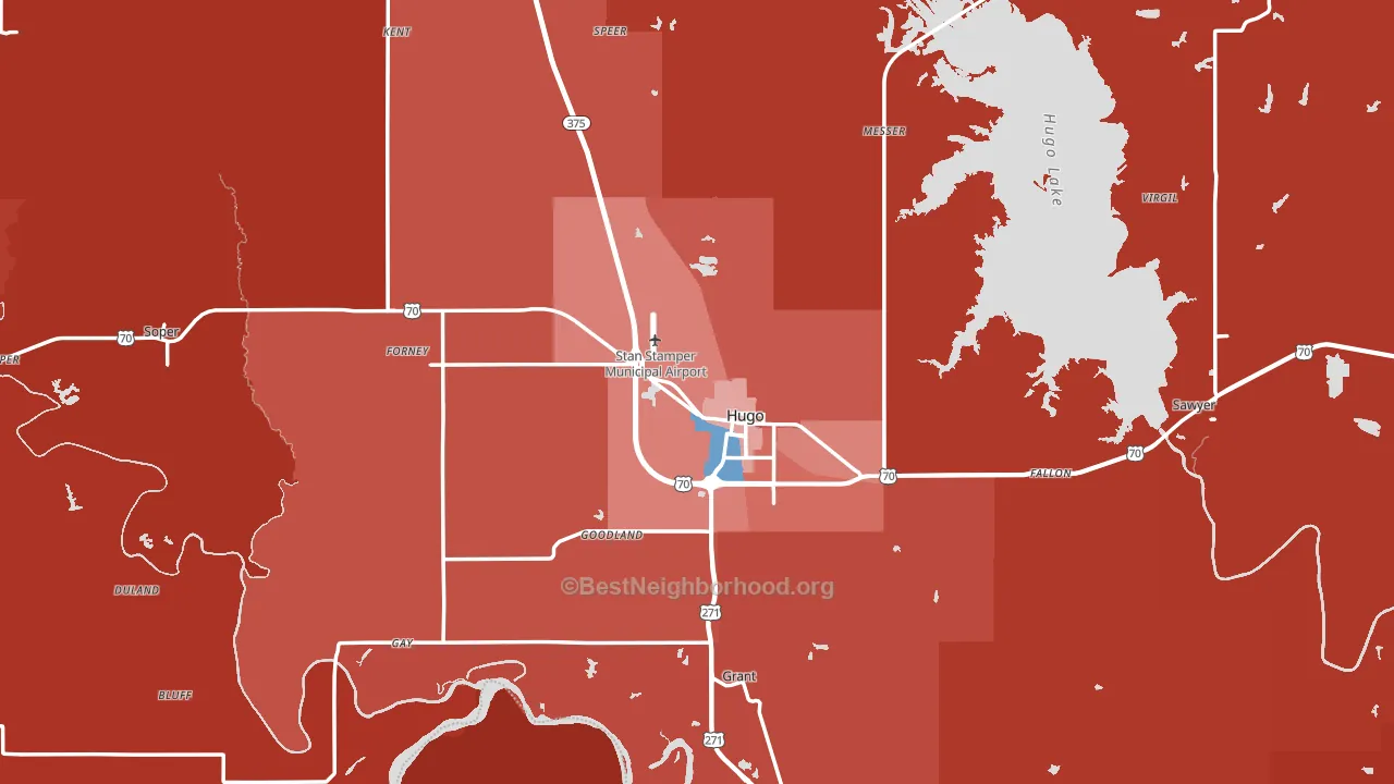 Choctaw County, OK block-group political-lean map