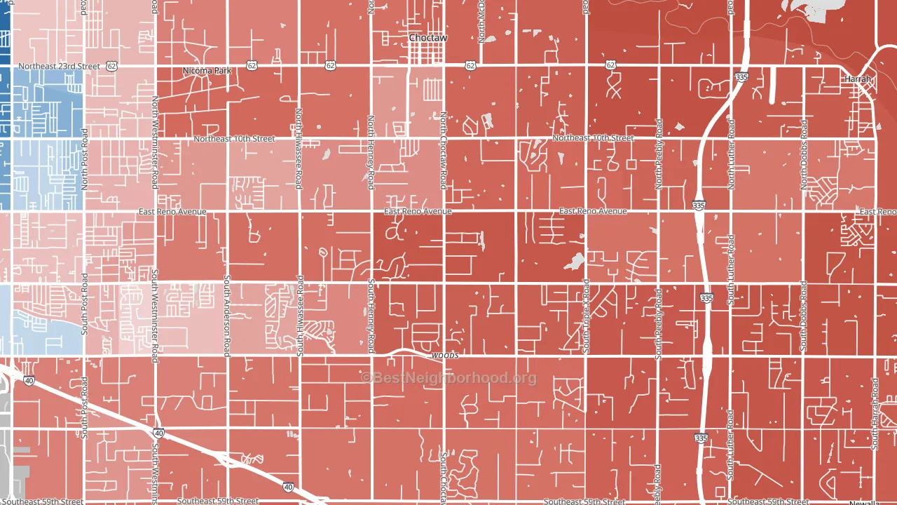Choctaw, OK block-group political-lean map