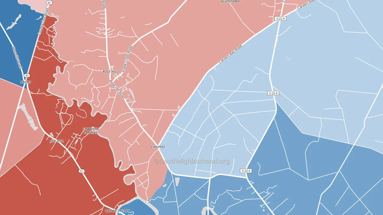 Choppee, SC block-group political-lean map
