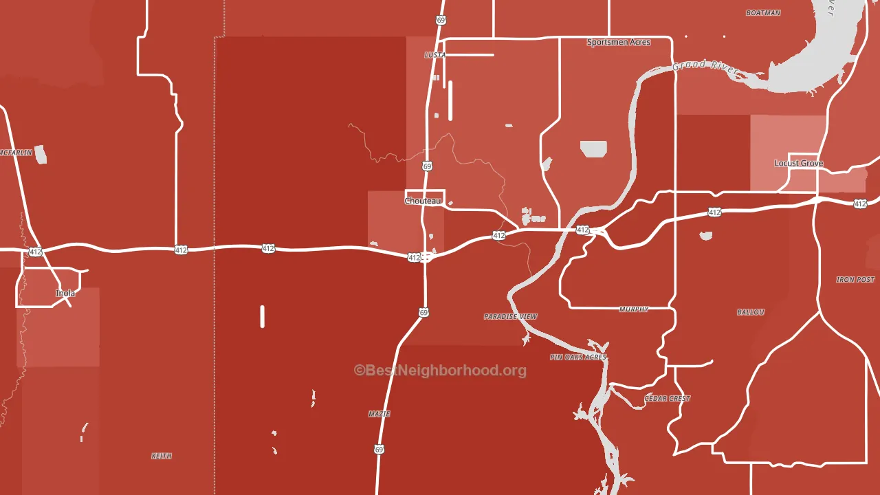 Chouteau, OK block-group political-lean map