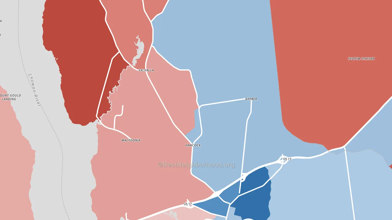 Chowan County, NC block-group political-lean map