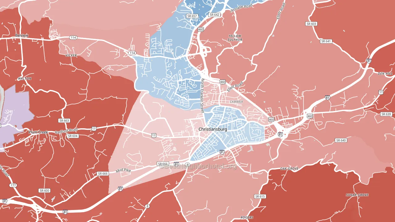 Christiansburg, VA block-group political-lean map