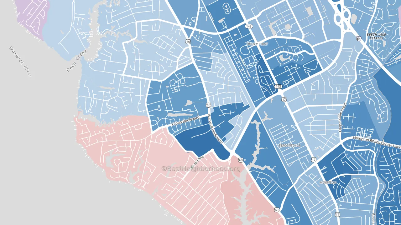 Christopher Newport, Newport News, VA block-group political-lean map