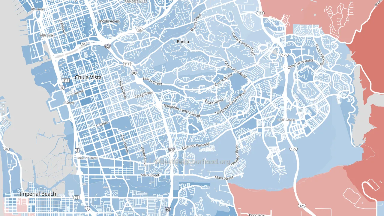 Chula Vista, CA block-group political-lean map