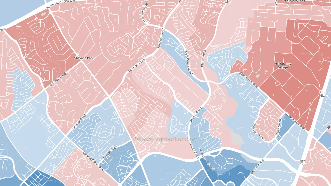 Churchill Estates, San Antonio, TX block-group political-lean map