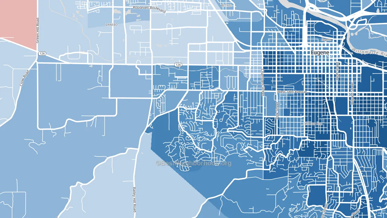 Churchill, Eugene, OR block-group political-lean map