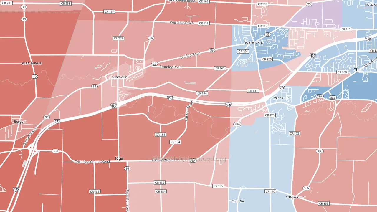Churchville, NY block-group political-lean map