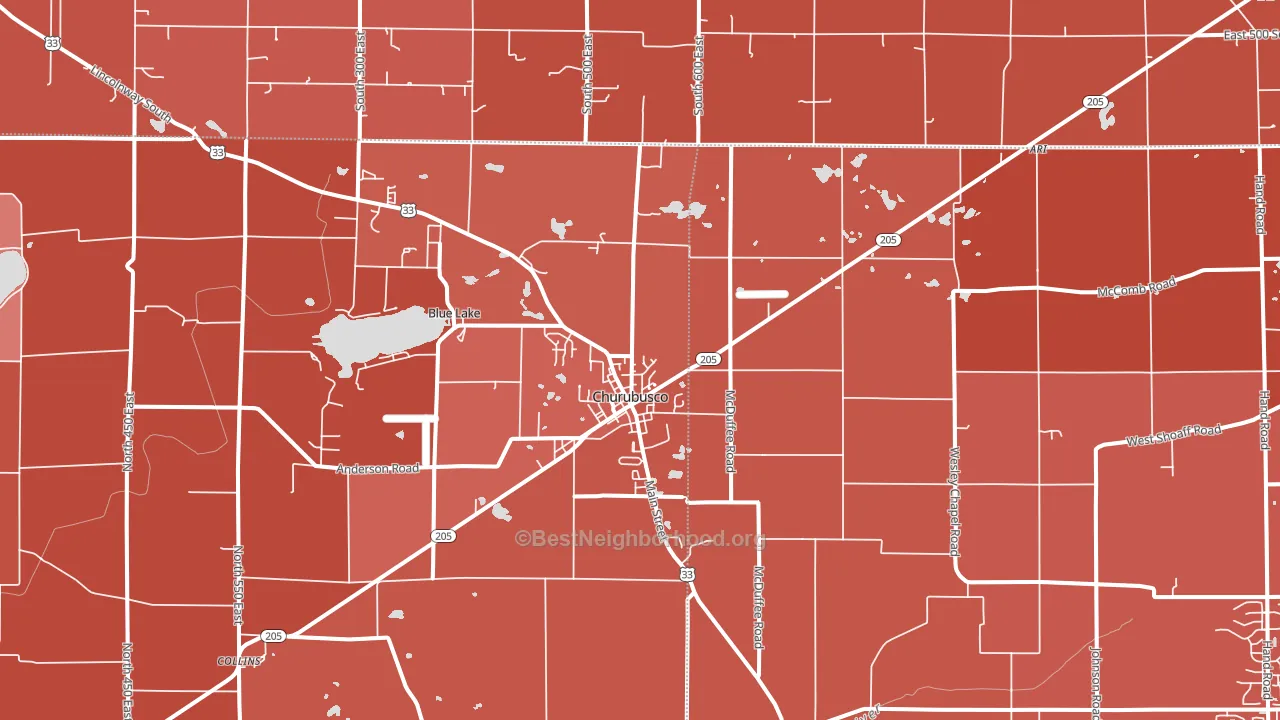 Churubusco, IN block-group political-lean map