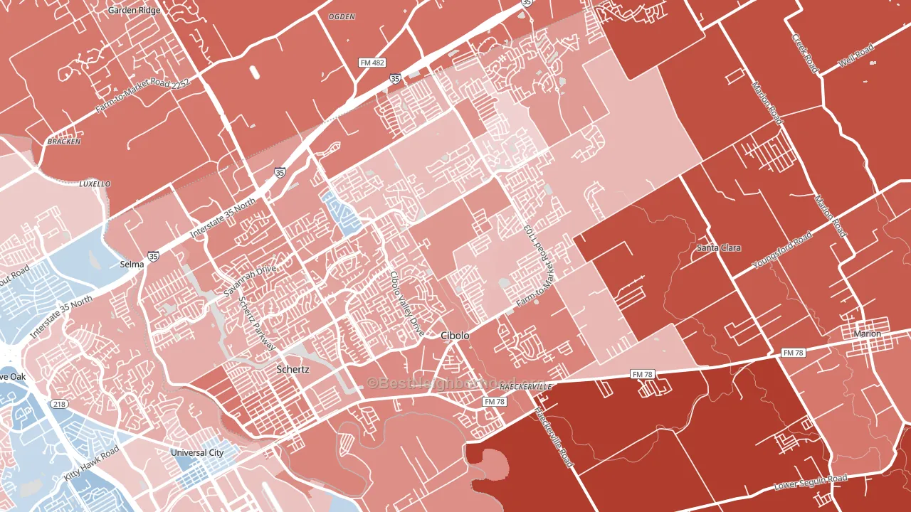 Cibolo, TX block-group political-lean map