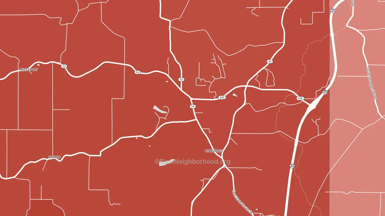 Cincinnati, IN block-group political-lean map