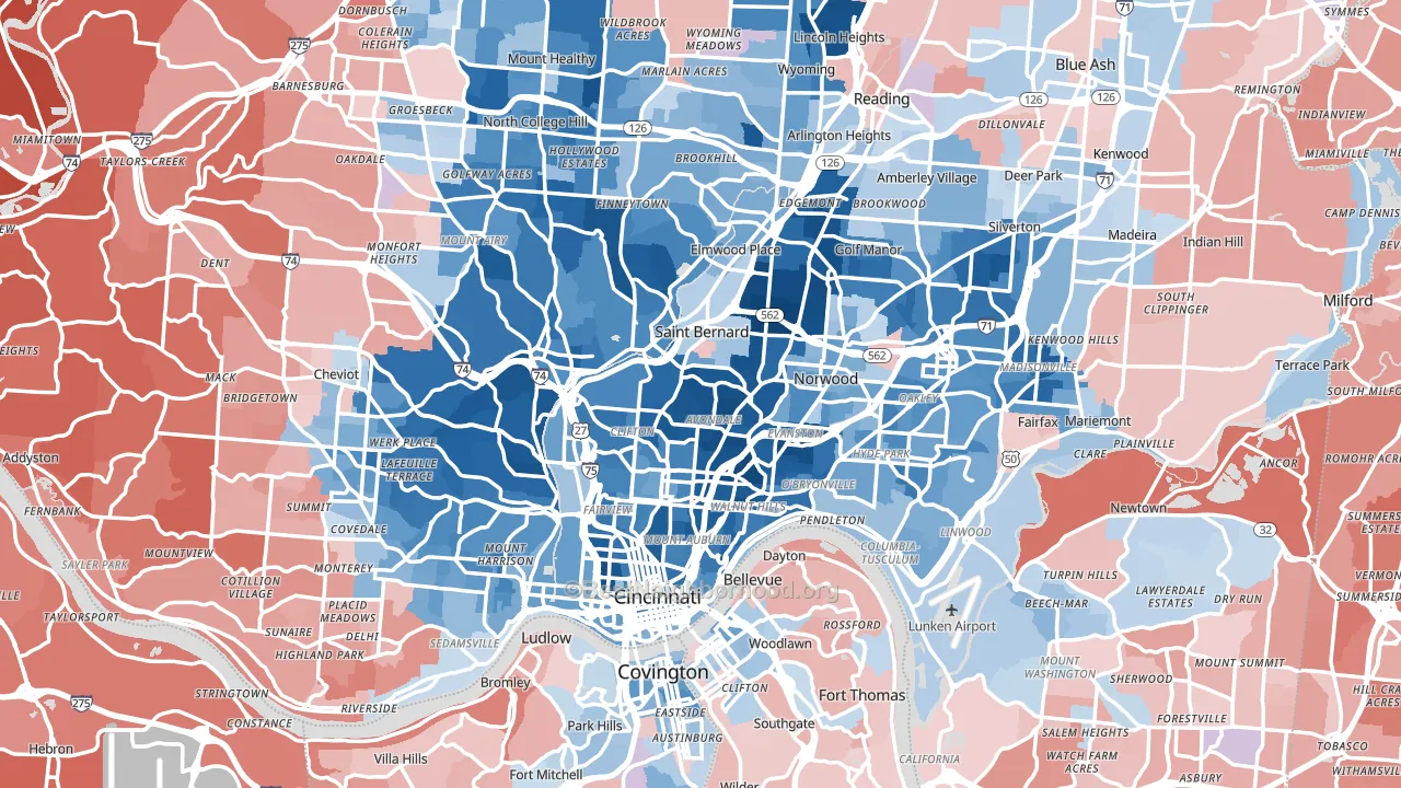 Cincinnati, OH block-group political-lean map