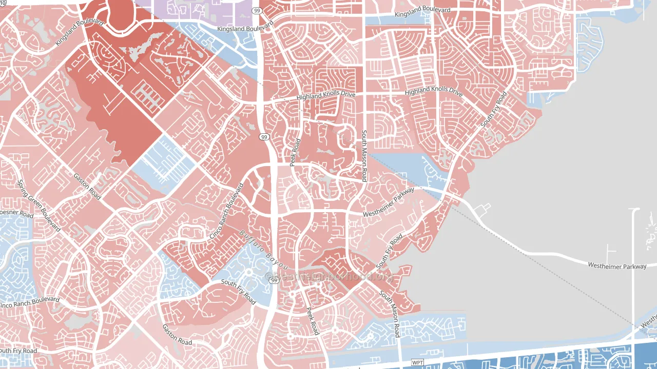 Cinco Ranch, TX block-group political-lean map