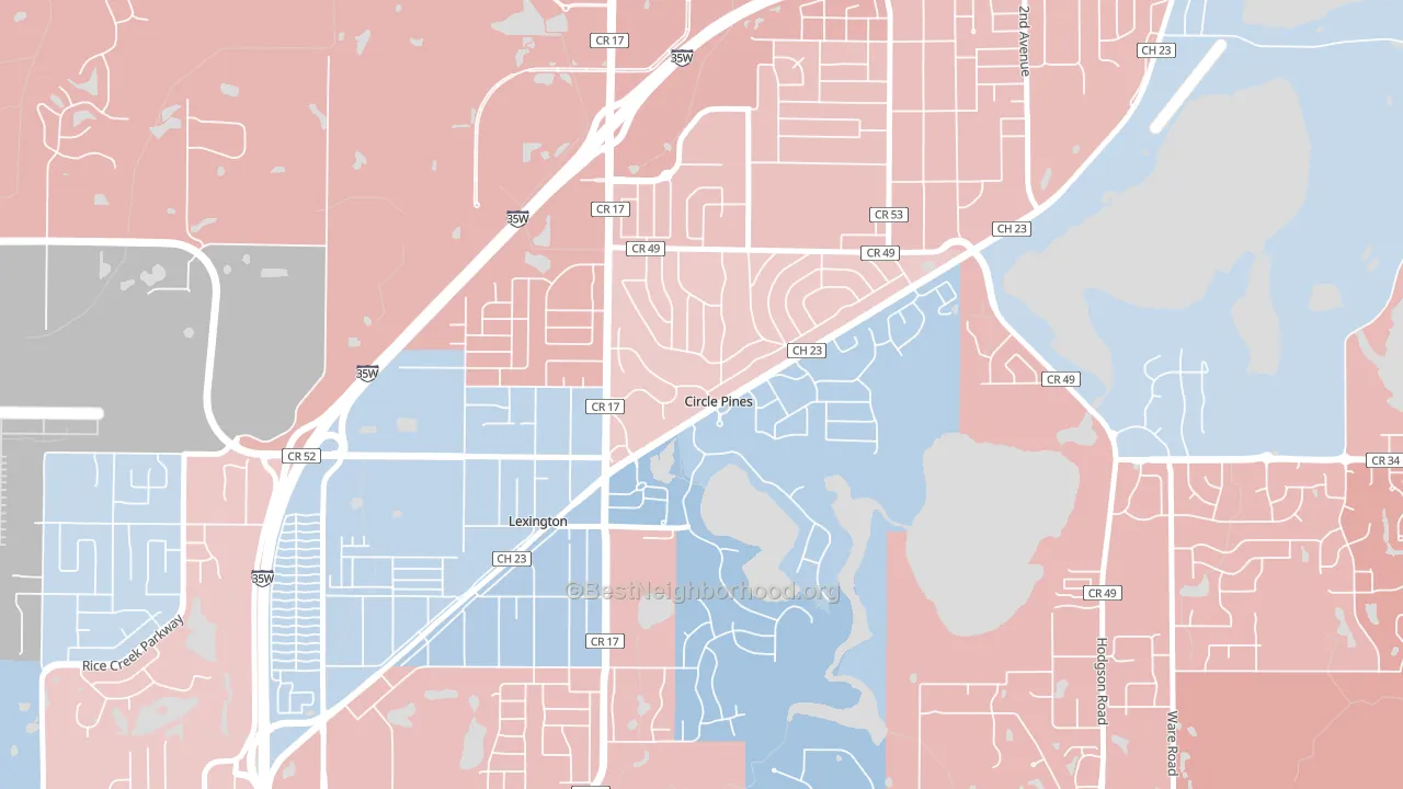 Circle Pines, MN block-group political-lean map