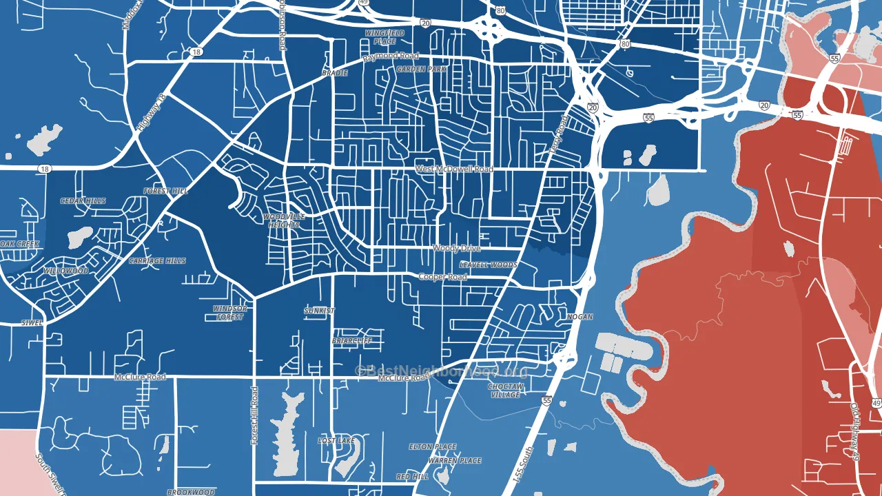 Citizens Southwest, Jackson, MS block-group political-lean map