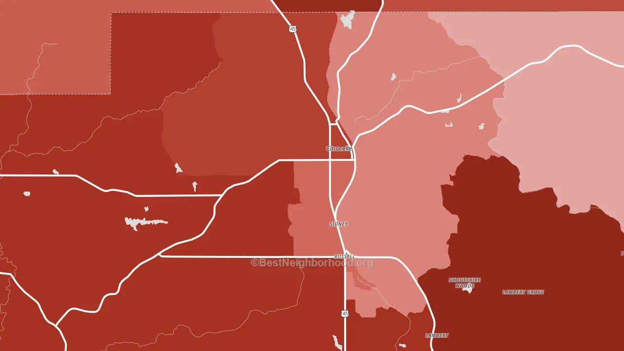 Citronelle, AL block-group political-lean map
