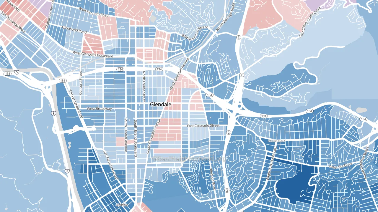 Citrus Grove, Glendale, CA block-group political-lean map