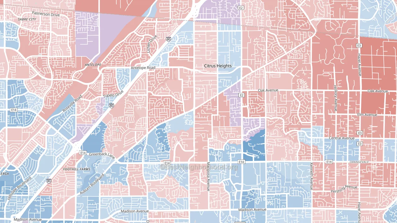 Citrus Heights, CA block-group political-lean map