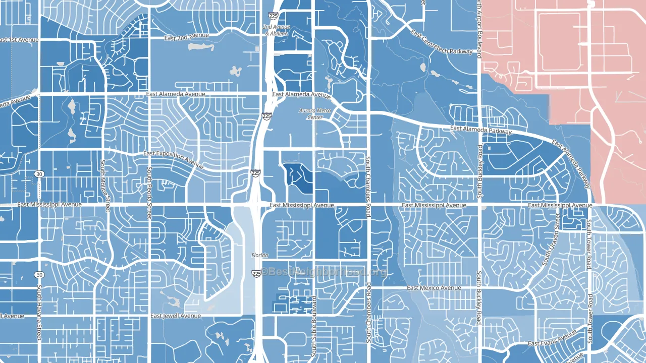 City Center, Aurora, CO block-group political-lean map