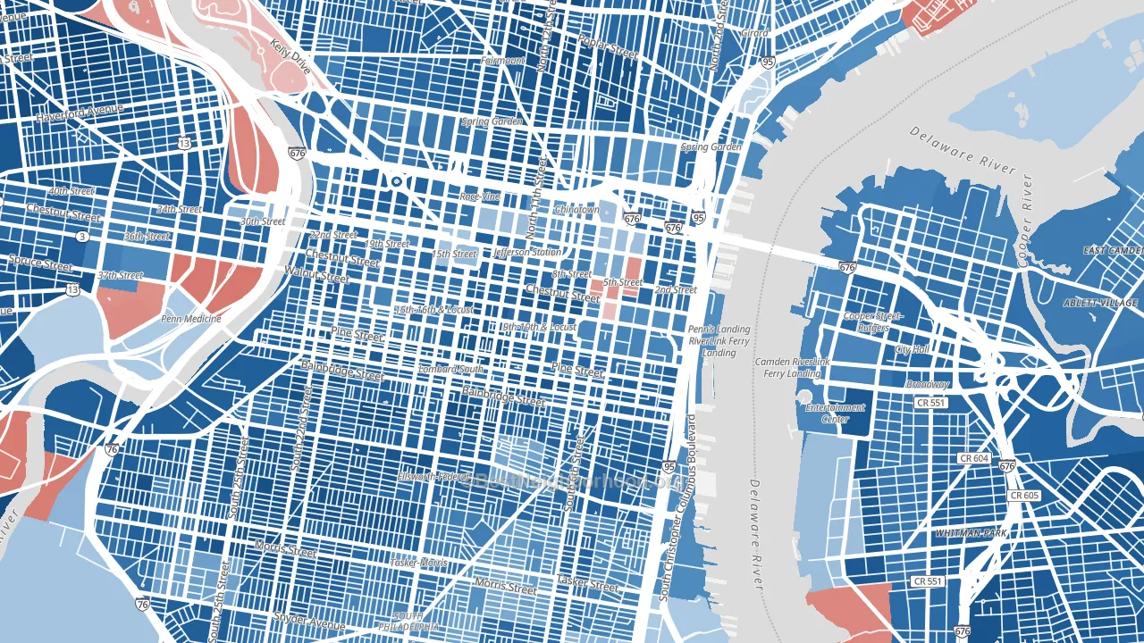 City Center East, Philadelphia, PA block-group political-lean map