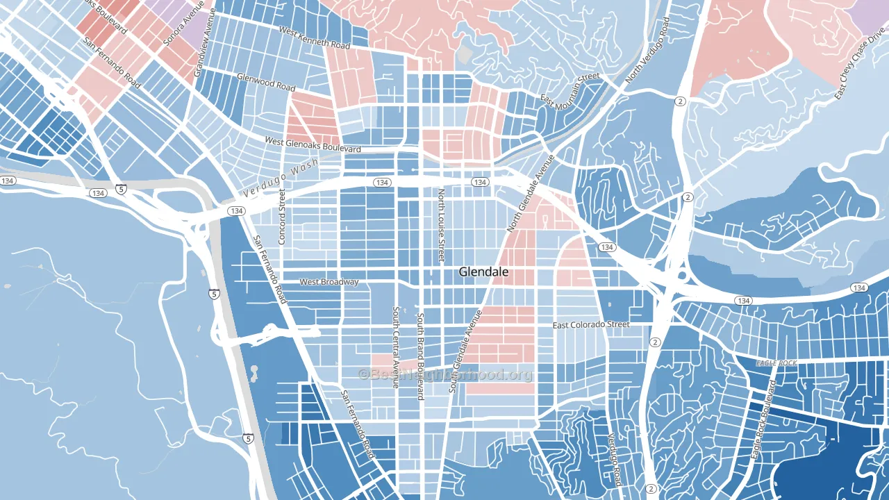 City Center, Glendale, CA block-group political-lean map