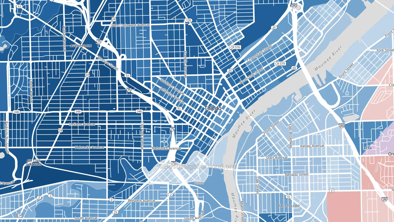 City Center, Toledo, OH block-group political-lean map