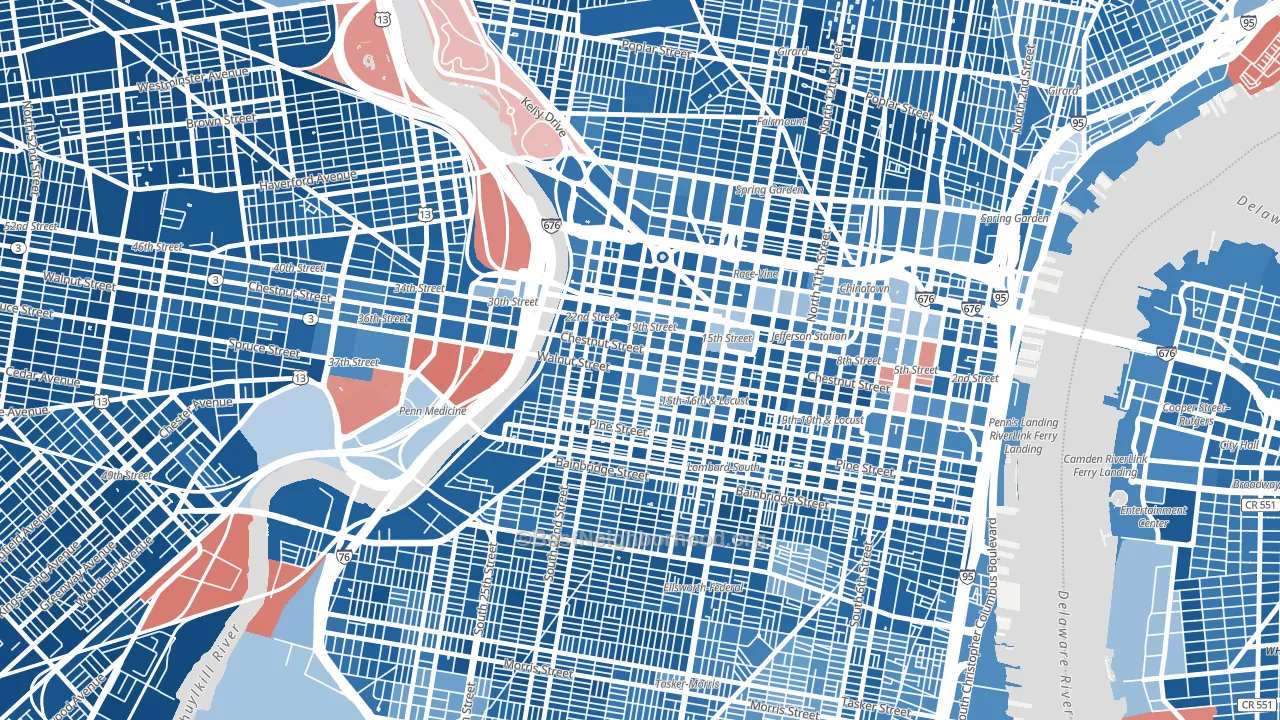 City Center West, Philadelphia, PA block-group political-lean map