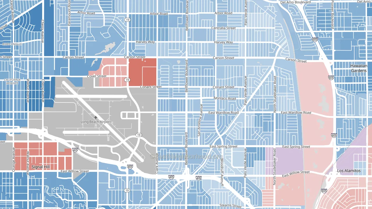 City College Area, Long Beach, CA block-group political-lean map