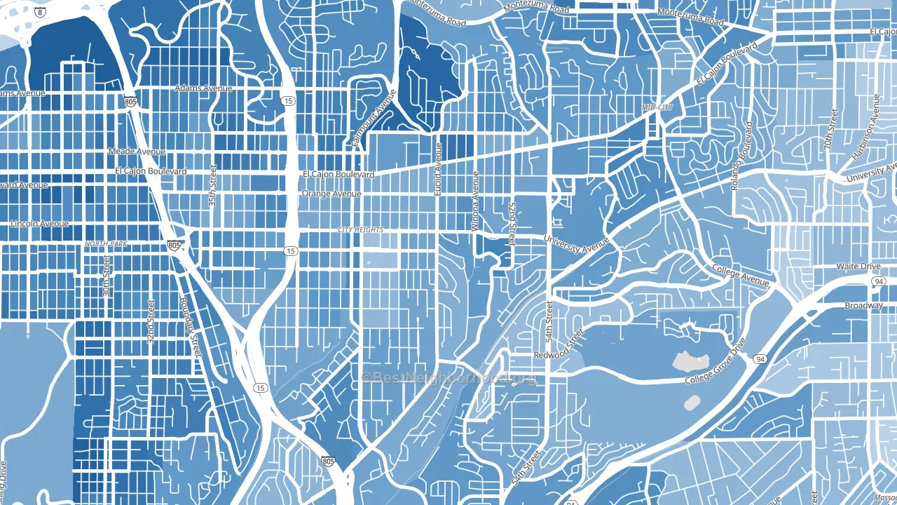 City Heights East, San Diego, CA block-group political-lean map