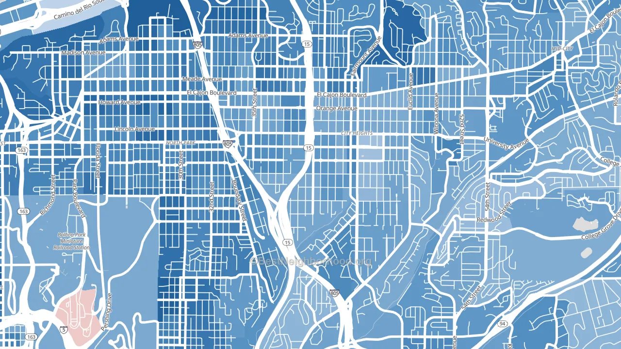 City Heights West, San Diego, CA block-group political-lean map