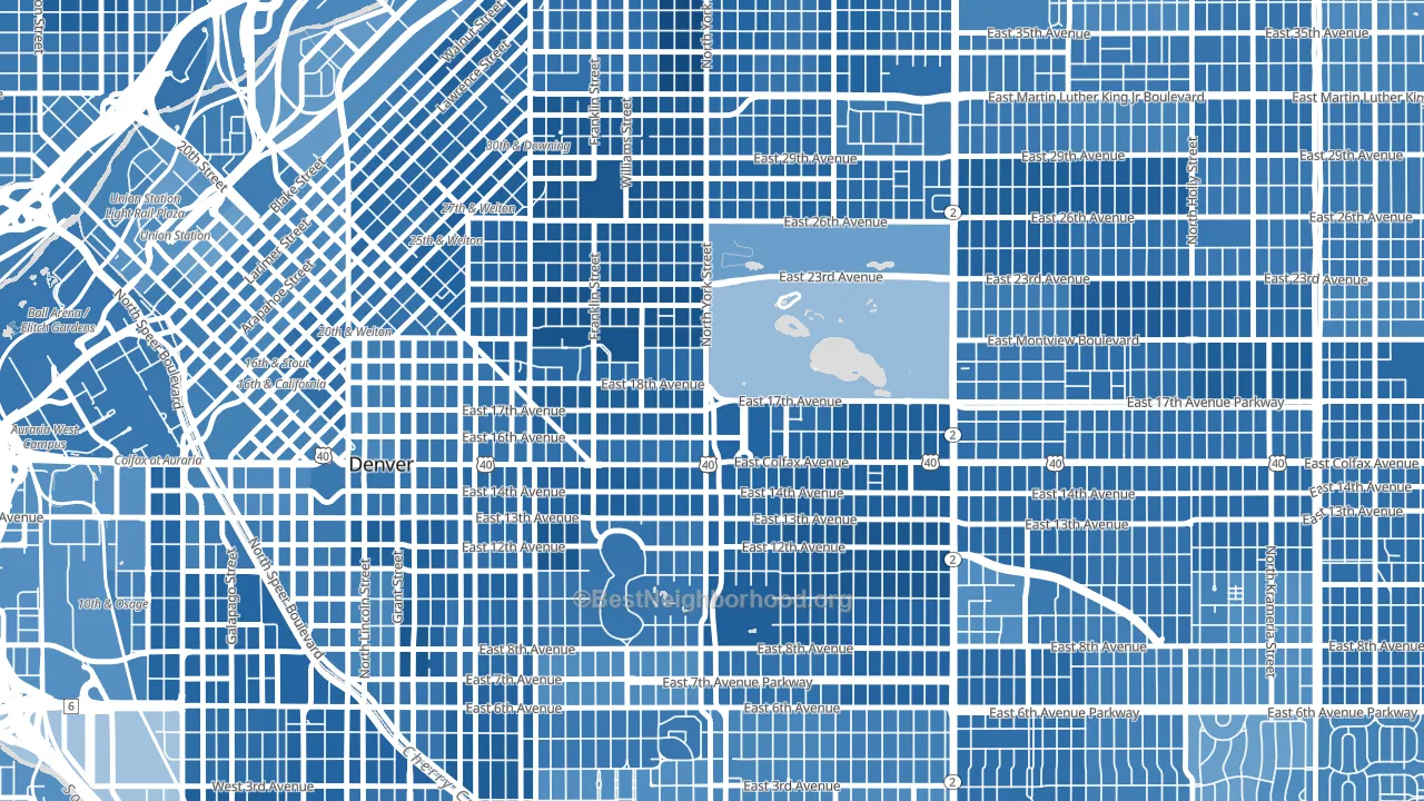 City Park, Denver, CO block-group political-lean map