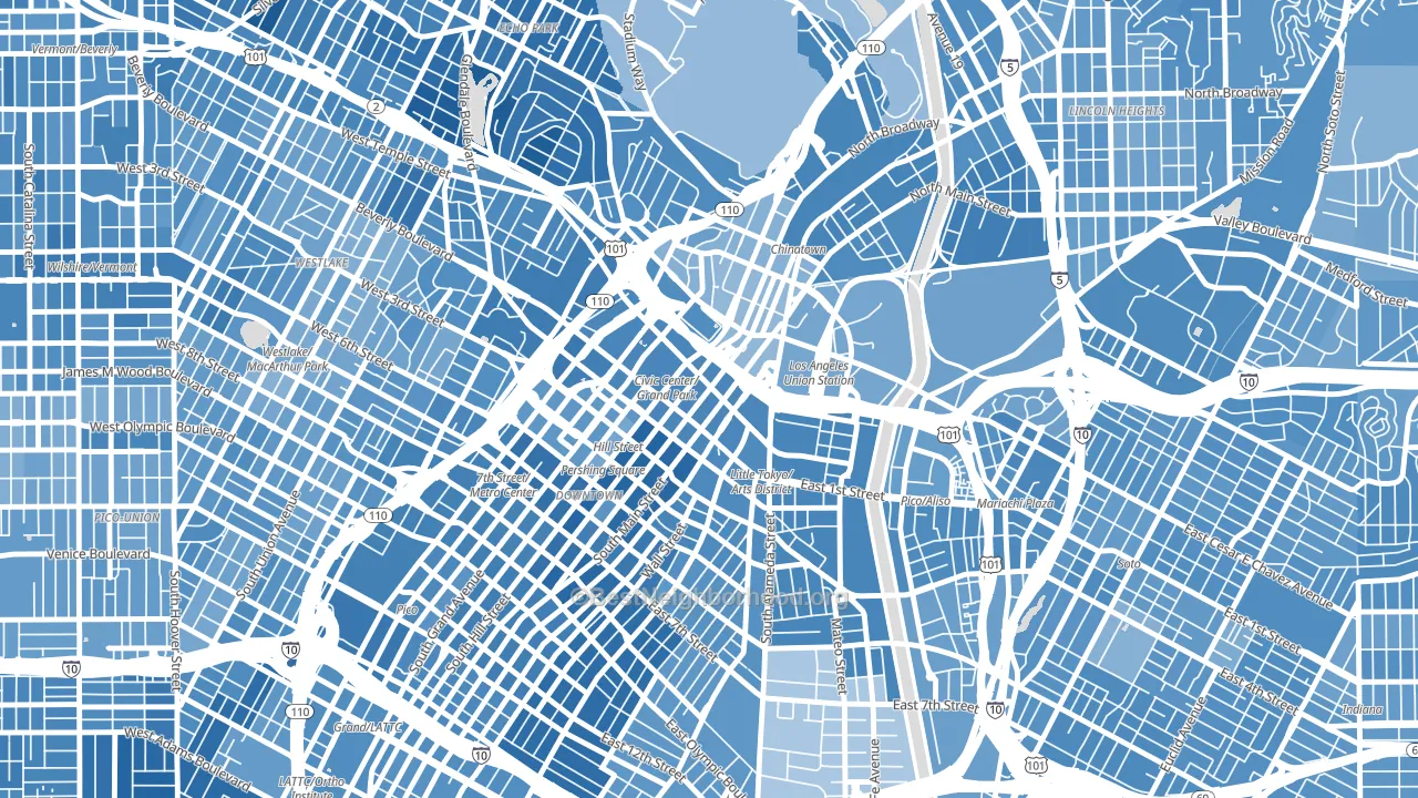 Civic Center Little Tokyo, Los Angeles, CA block-group political-lean map