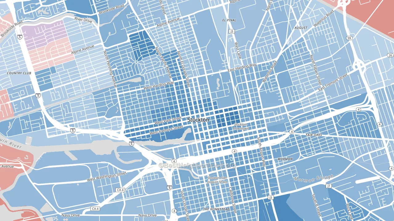 Civic Center, Stockton, CA block-group political-lean map