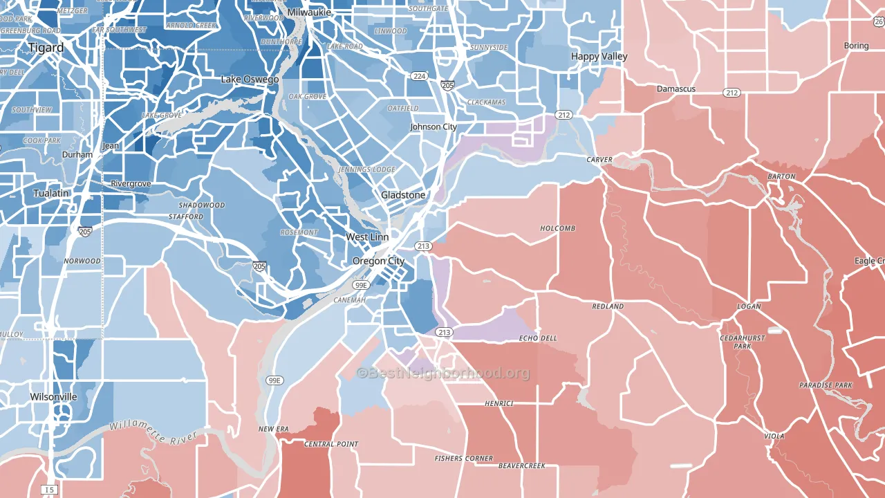 Clackamas County, OR block-group political-lean map