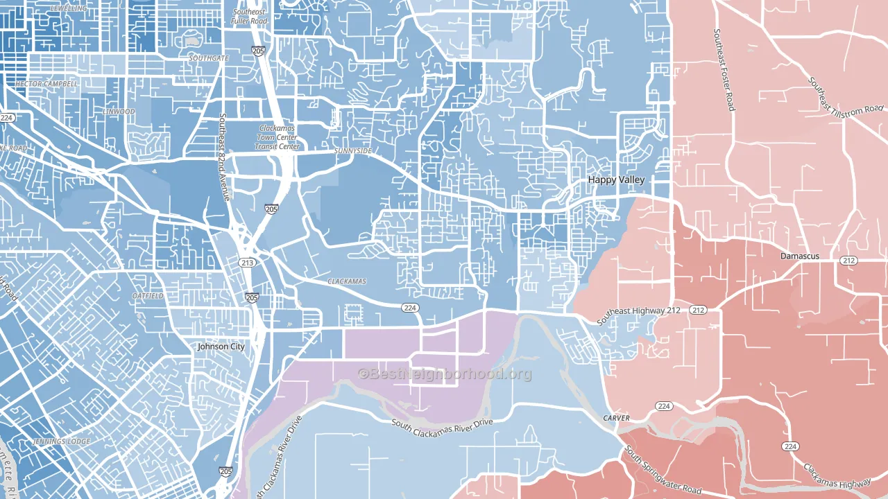 Clackamas, OR block-group political-lean map