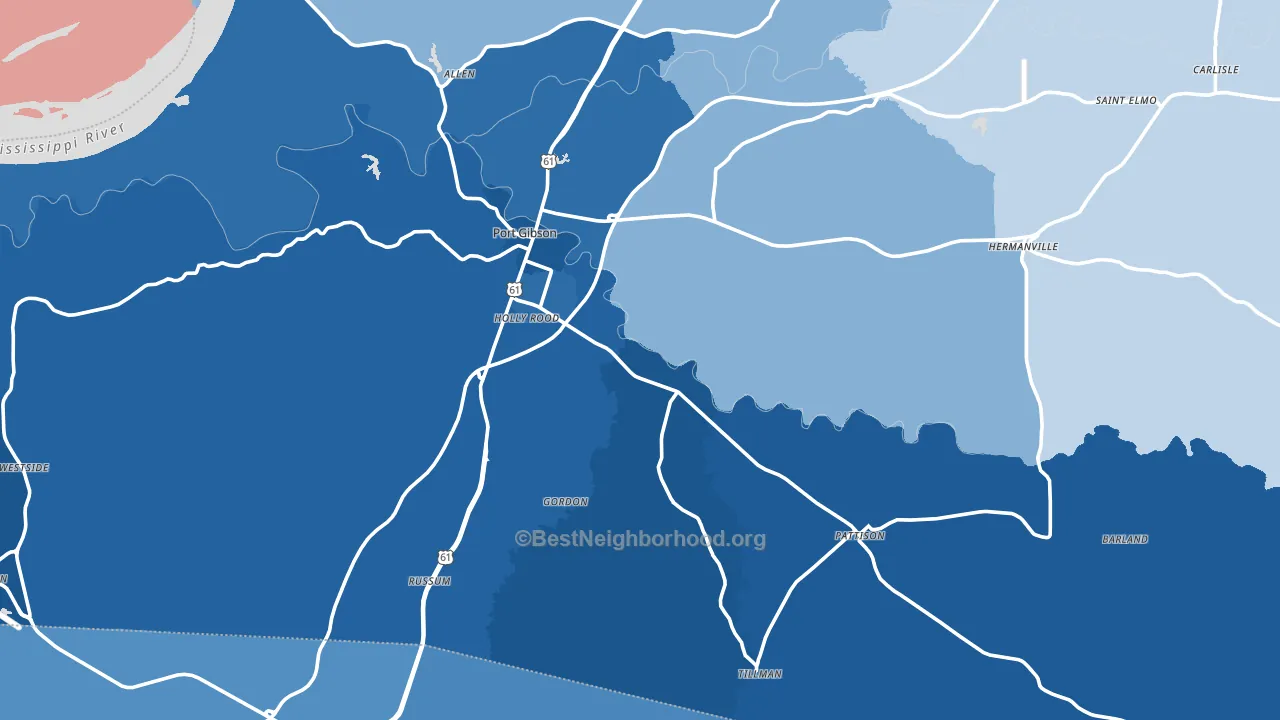 Claiborne County, MS block-group political-lean map