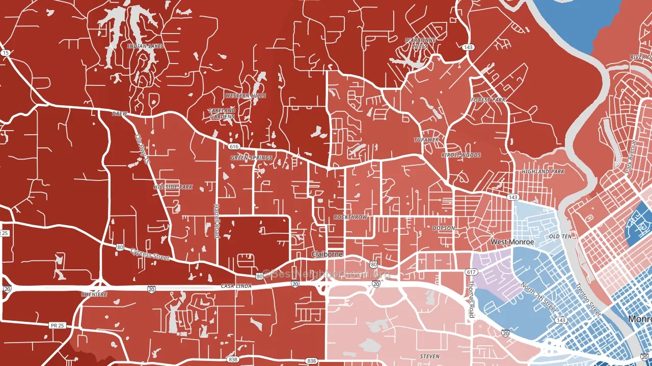 Claiborne, LA block-group political-lean map