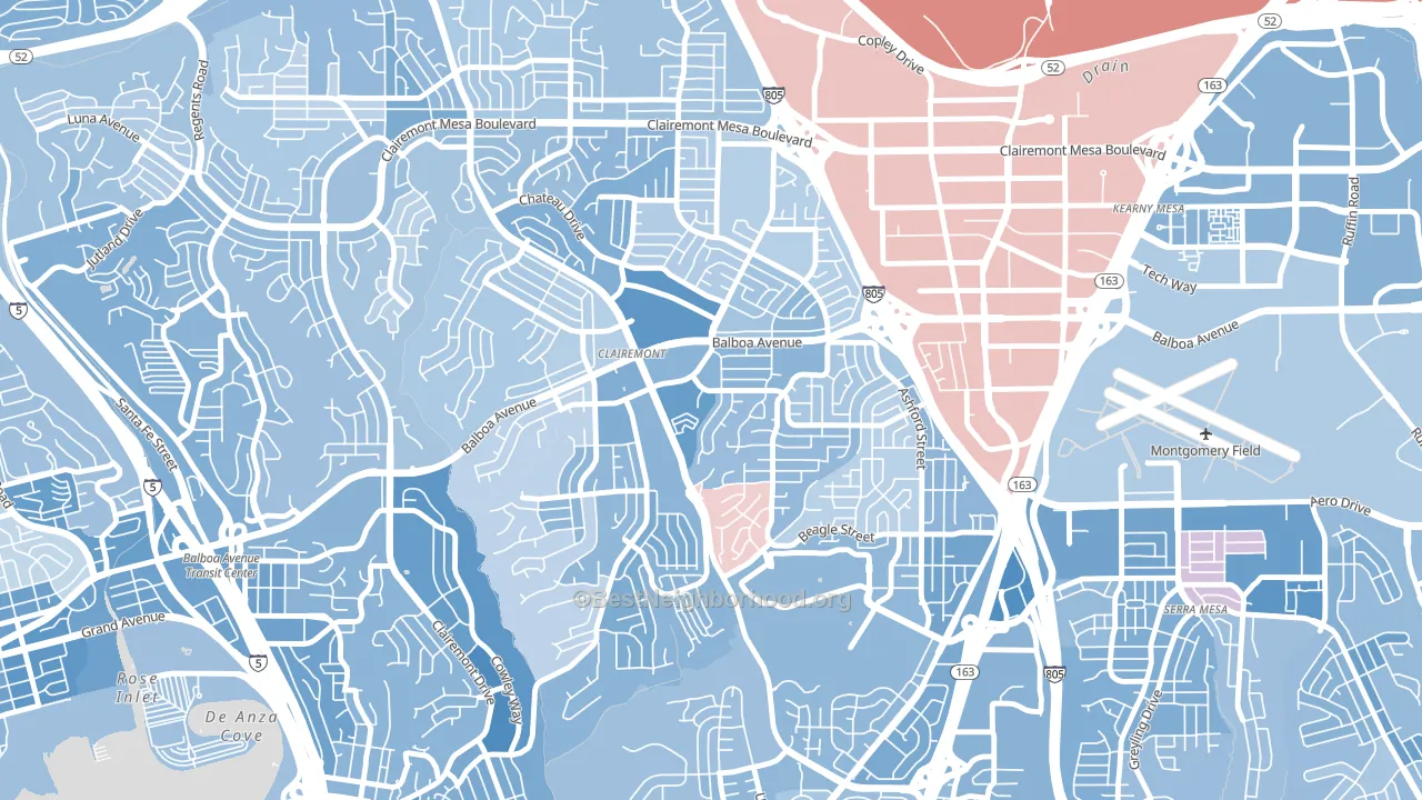 Clairemont Mesa, San Diego, CA block-group political-lean map