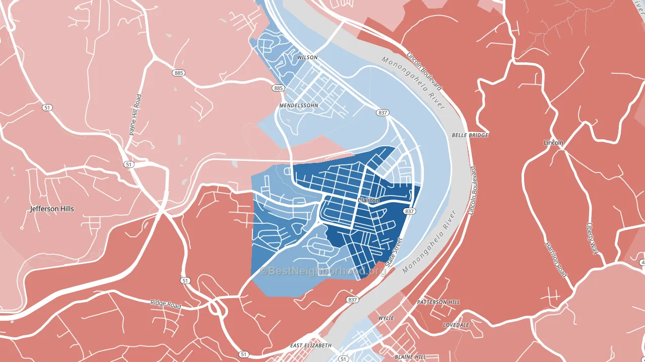 Clairton, PA block-group political-lean map