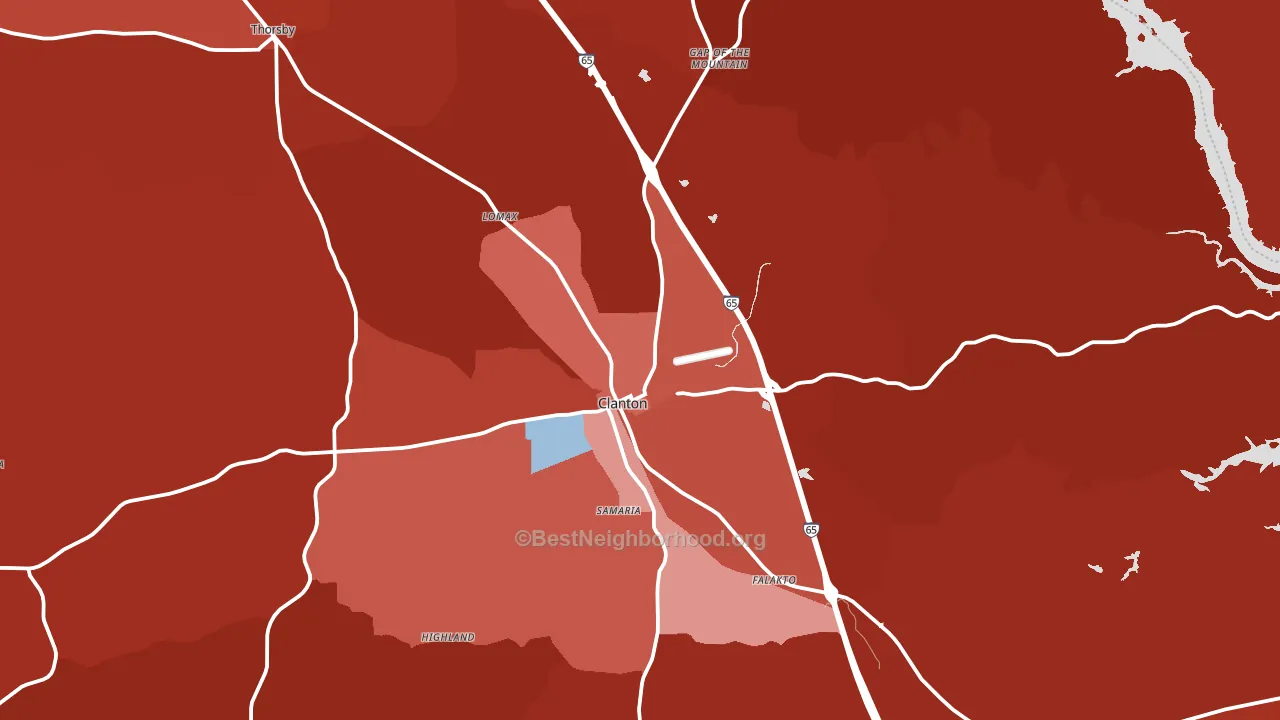 Clanton, AL block-group political-lean map