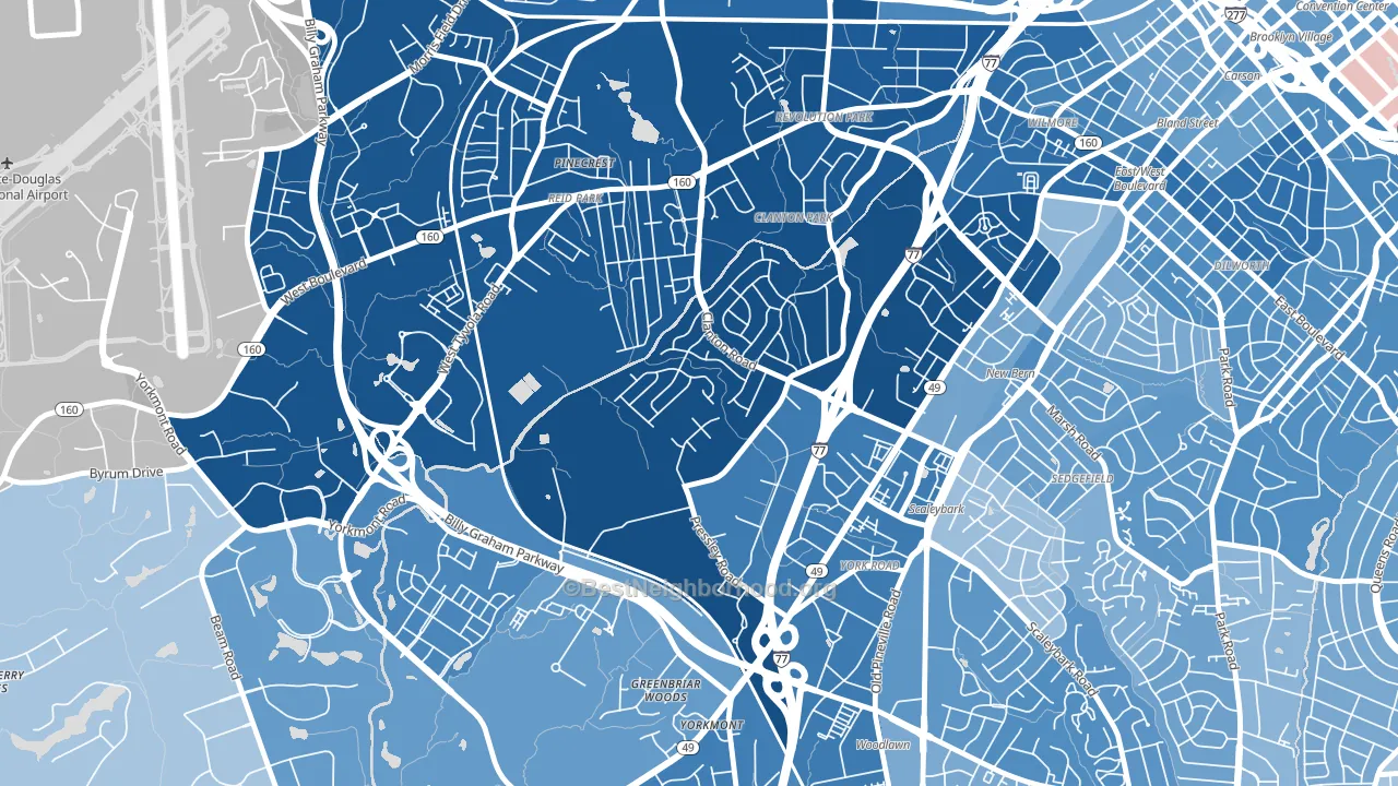 Clanton Park-Roseland, Charlotte, NC block-group political-lean map