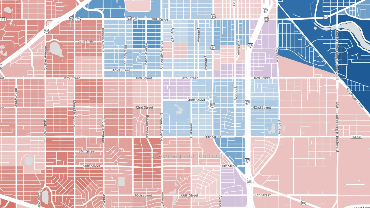 Clapp Park, Lubbock, TX block-group political-lean map