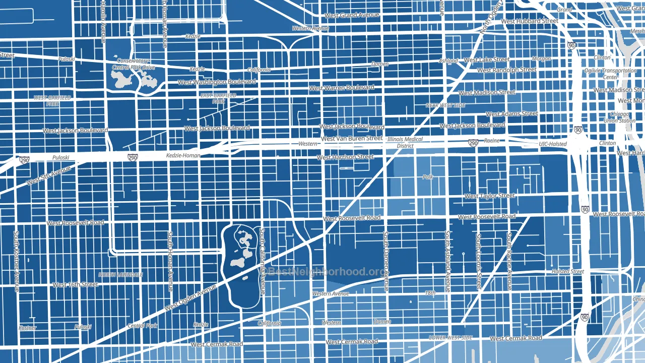 Claremont Cottages, Chicago, IL block-group political-lean map